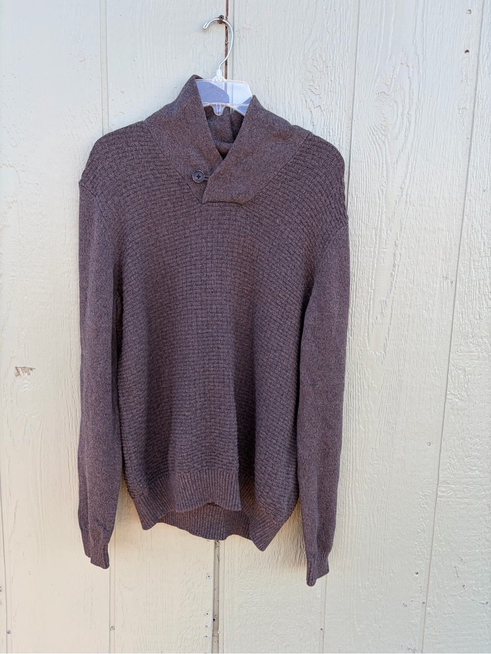 Men's Brown Shawl Collar Pullover Sweater Size L